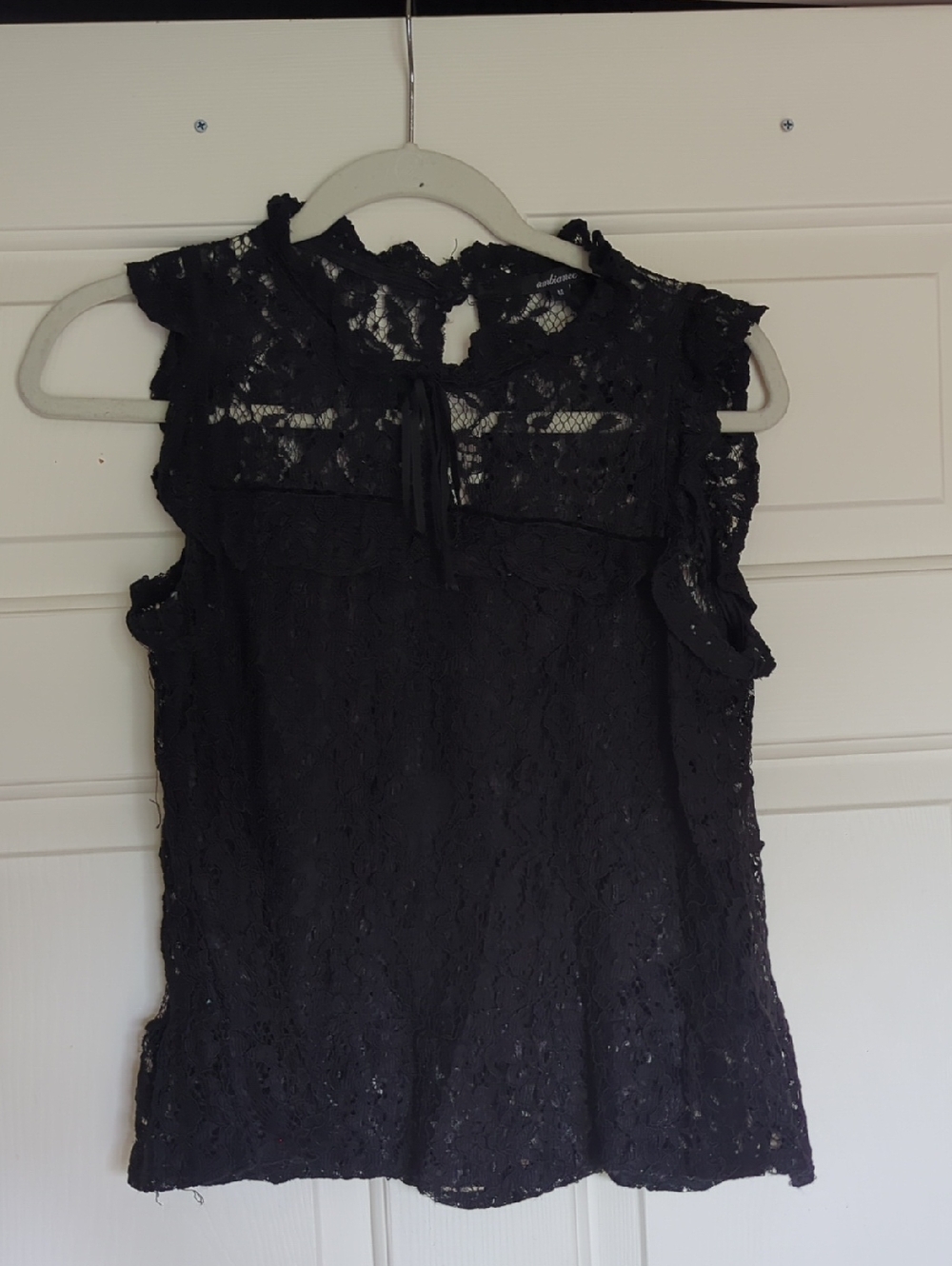 Ambiance Black Lace Sleeveless Tie-Neck Top